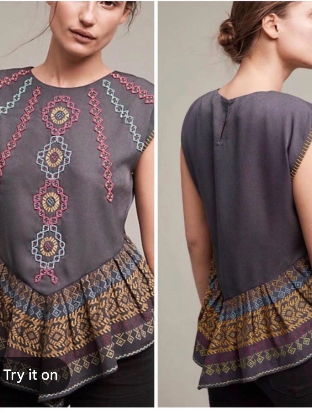NWOT Anthropologie Maeve Embroidered and beaded Peplum Sleeveless Top NEVER worn